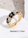 Anillo de banda minimalista con flor de esmalte de oro laminado