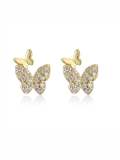 Aretes lindos de mariposa con zirconia cúbica de oro laminado