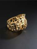 Anillo de banda vintage de leopardo hueco con diamantes de imitación de oro laminado