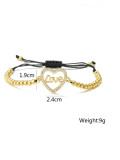 Pulsera ajustable Hip Hop con corazón de circonitas cúbicas de oro laminado