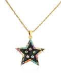 Collar con colgante de estrella de cinco puntas étnica de estrella de esmalte de diamantes de imitación de oro laminado