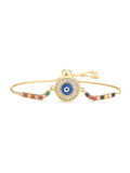Pulsera Ajustable Vintage Mal de Ojo con Zirconia Cúbica de oro laminado
