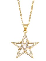 Collar con colgante geométrico vintage de estrella de circonita cúbica de oro laminado