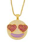 Collar de hip hop sonriente con circonitas cúbicas de oro laminado