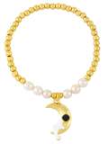 Brazalete vintage irregular con perlas de imitación de oro laminado y esmalte