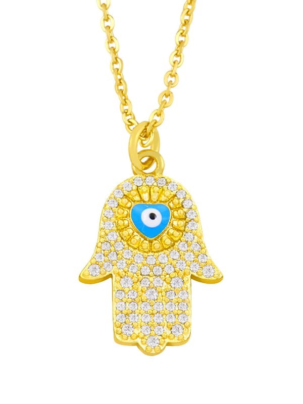 oro laminado Cubic Zirconia Esmalte Evil Eye Hip Hop Collar