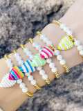 Brazalete de abalorios vintage con triángulo de esmalte de oro laminado