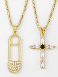Collar religioso minimalista geométrico de circonita cúbica de oro laminado
