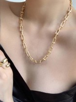 Collar de cadena Vintage geométrico hueco de oro laminado