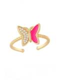 Anillo de banda minimalista de mariposa con diamantes de imitación y esmalte de oro laminado