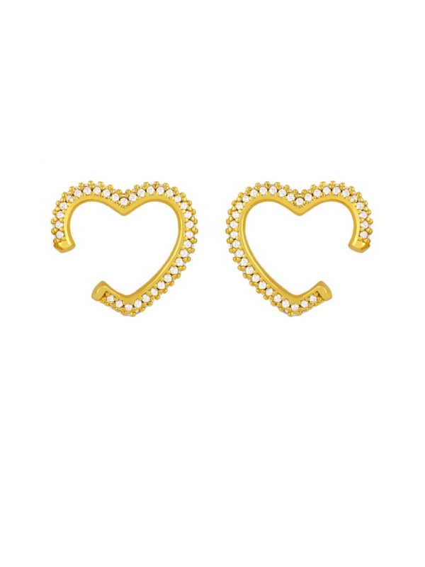 Pendiente Huggie minimalista con corazón de circonita cúbica de oro laminado