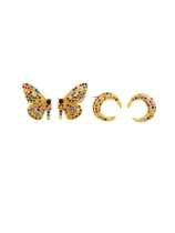 Arete vintage de mariposa con circonita cúbica de oro laminado