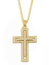 Collar Religioso Vintage con Cruz de Zirconia Cúbica de oro laminado