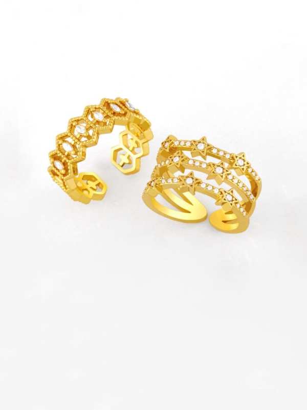 Anillo de banda vintage irregular de circonita cúbica de oro laminado