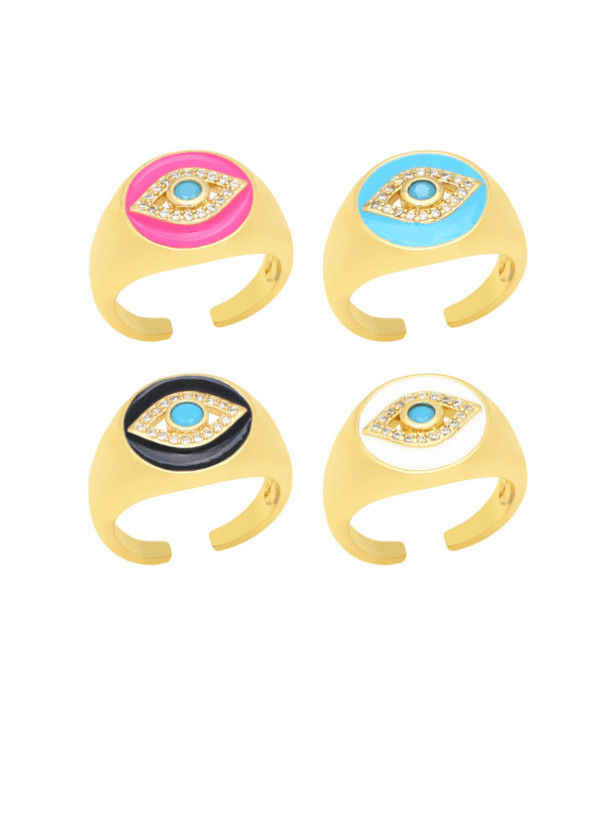 Anillo de banda vintage de mal de ojo con circonita cúbica de esmalte de oro laminado