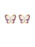 Pendiente lindo Huggie de mariposa esmaltada de oro laminado