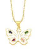 Collar minimalista de mariposa con esmalte de diamantes de imitación de oro laminado