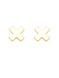 Arete minimalista con cruz de corazón y circonita cúbica de oro laminado