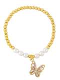 Brazalete vintage con cuentas de mariposa y perla de imitación de oro laminado