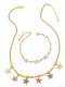 Conjunto de brazalete y collar de pentagrama minimalista de circonita cúbica de oro laminado