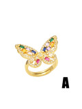 Anillo apilable de mariposa minimalista arcoíris con circonita cúbica de oro laminado