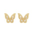 Aretes delicados de mariposa con zirconia cúbica de oro laminado