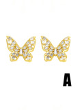 Aretes lindos con borla de mariposa y circonita cúbica de oro laminado