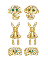 oro laminado Cubic Zirconia Animal Rabbit Cute Stud Earring