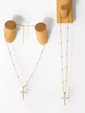 Collar Religioso Étnico con Cruz de Zirconia Cúbica de oro laminado