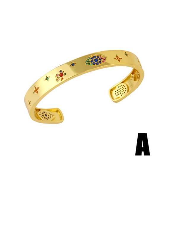 Brazalete vintage geométrico de oro laminado con circonitas cúbicas