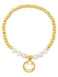 Brazalete de oro laminado con perla de imitación Smiley Vintage Beaded