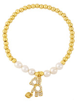 Brazalete de oro laminado con perla de imitación Smiley Vintage Beaded