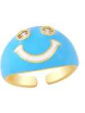Anillo de banda minimalista sonriente con esmalte de oro laminado