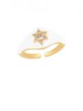 Anillo de banda minimalista geométrico con diamantes de imitación de esmalte de oro laminado