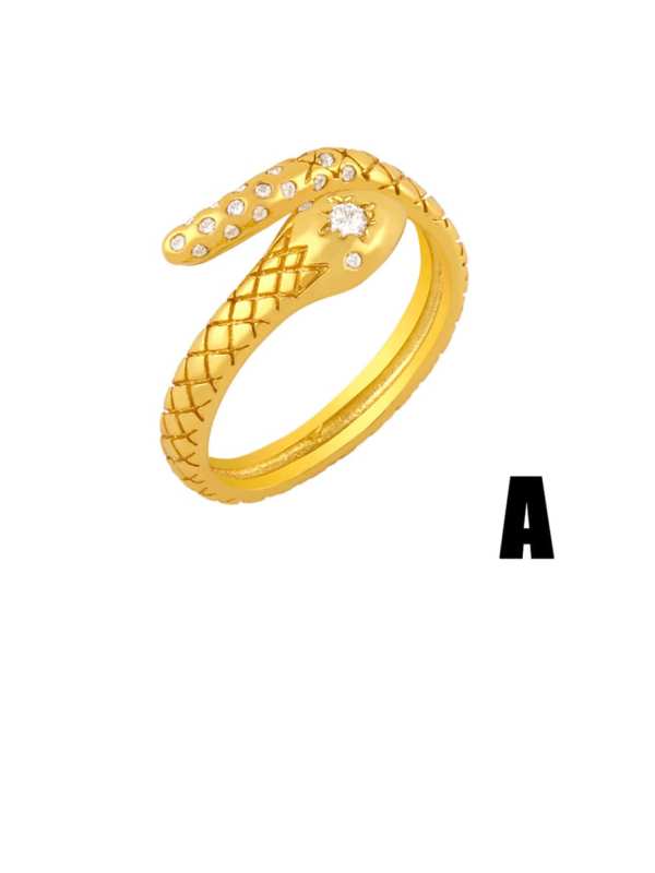Anillo de banda vintage de serpiente de diamantes de imitación de oro laminado