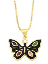 Collar minimalista de mariposa con esmalte de diamantes de imitación de oro laminado
