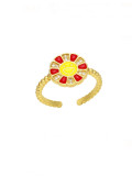 Anillo de banda linda con flor sonriente de esmalte de oro laminado