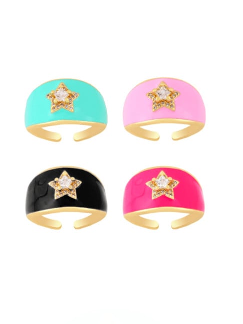 Anillo de banda minimalista con estrella de diamantes de imitación y esmalte de oro laminado