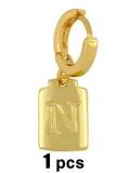 Pendiente Huggie de 26 letras brillante cuadrado simple minimalista de oro laminado (individual)