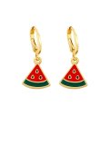 Arete Huggie Vintage Friut con esmalte de oro laminado