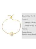 Brazalete Vintage Ajustable con Letra de Zirconia Cúbica de oro laminado