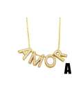 Collar de letras de AMOR simple de circonita cúbica de oro laminado