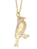 Collar lindo de pájaro esmaltado con circonita cúbica de oro laminado