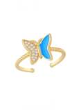 Anillo de banda minimalista de mariposa con diamantes de imitación y esmalte de oro laminado