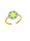 Anillo de banda linda con flor sonriente de esmalte de oro laminado
