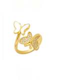 Anillo de banda vintage de mariposa con circonita cúbica de oro laminado
