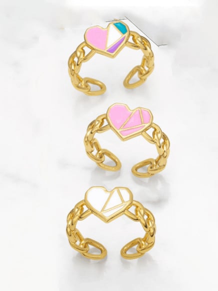 Anillo de banda de tendencia de corazón multicolor de esmalte de oro laminado