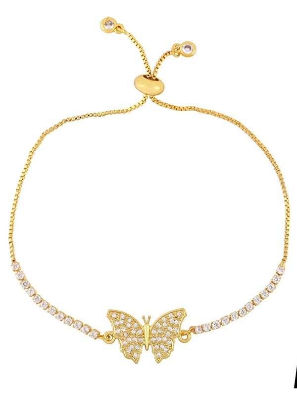 Brazalete Ajustable Vintage de Mariposa con Zirconia Cúbica de oro laminado