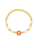 Pulsera con cuentas de hip hop con flor esmaltada de perla de imitación de oro laminado