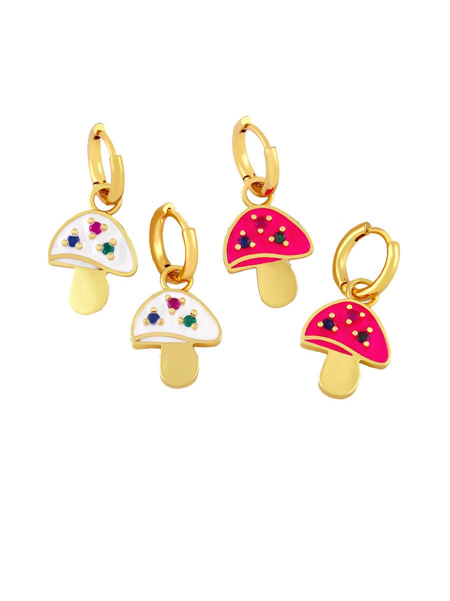 Aretes de bohemia con forma de seta y esmalte de oro laminado